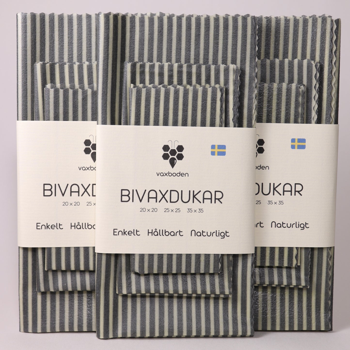 randig grå bivaxdukar köpa, framifrån tre stycken