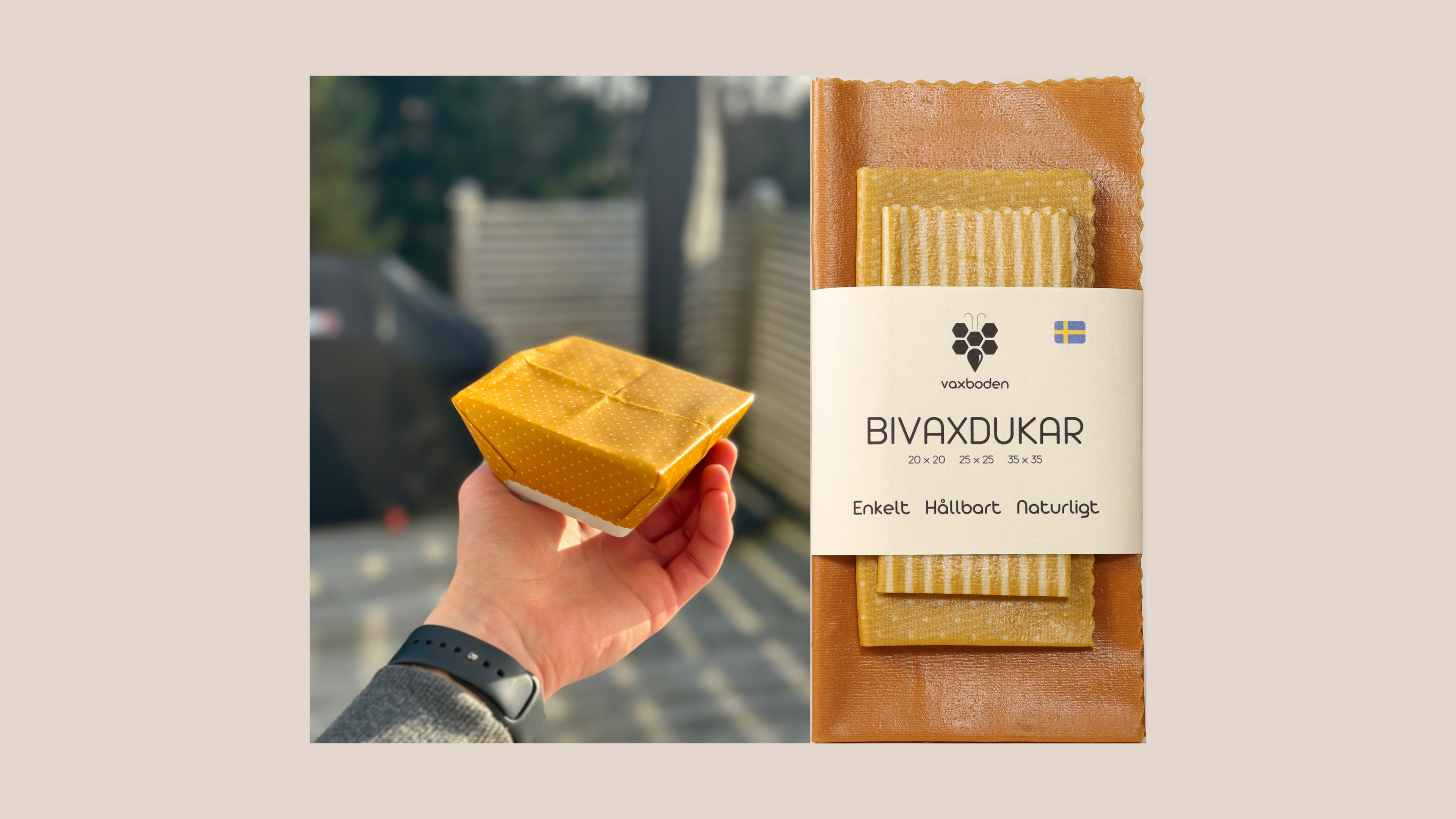 gul bivaxduk på skål, mixat trepack bivaxdukar gul